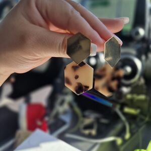 Hexagon Gold and Brown Earrings